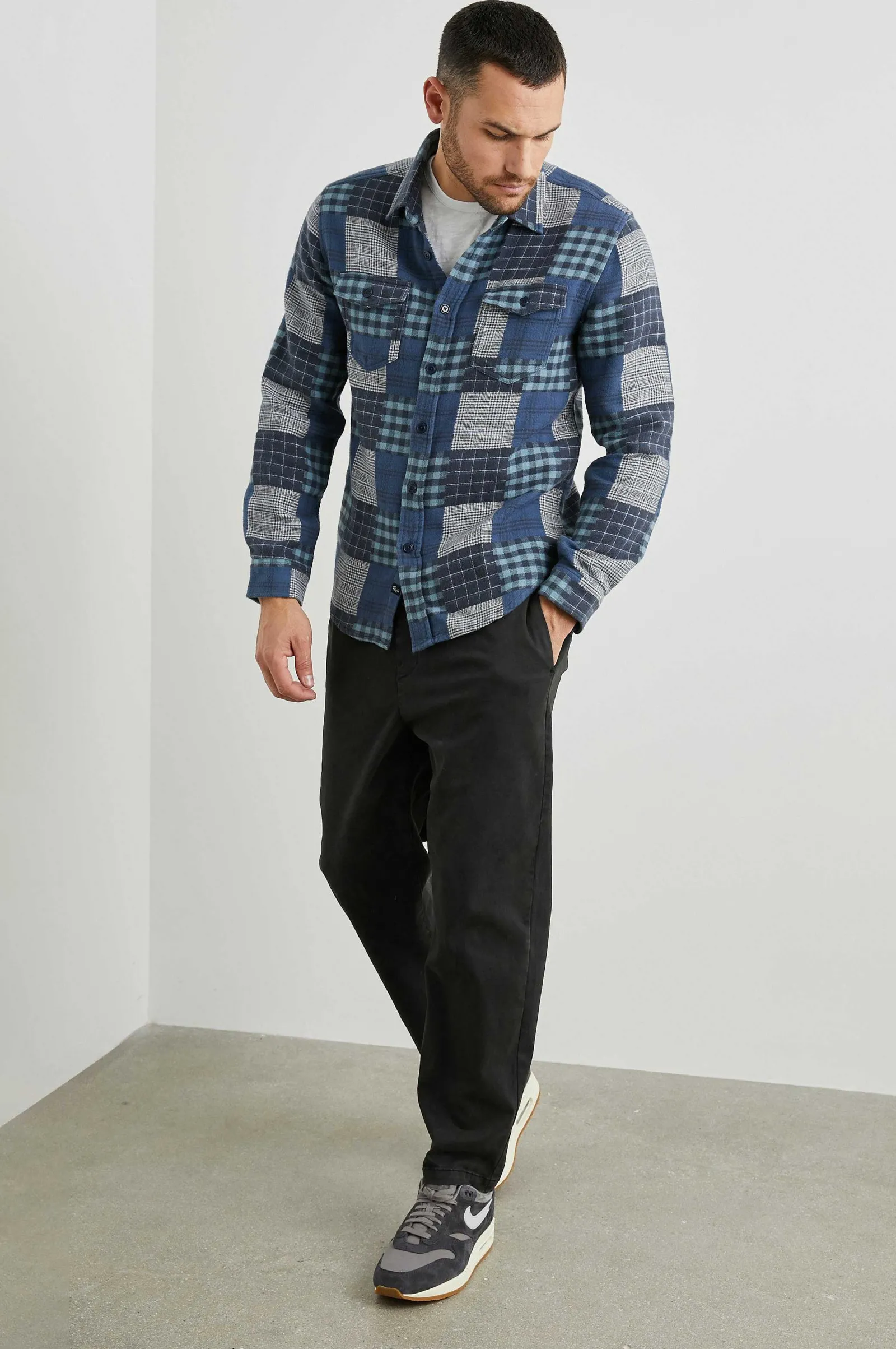 Heren Rails Banton Overhemd - Blauw Patchwork