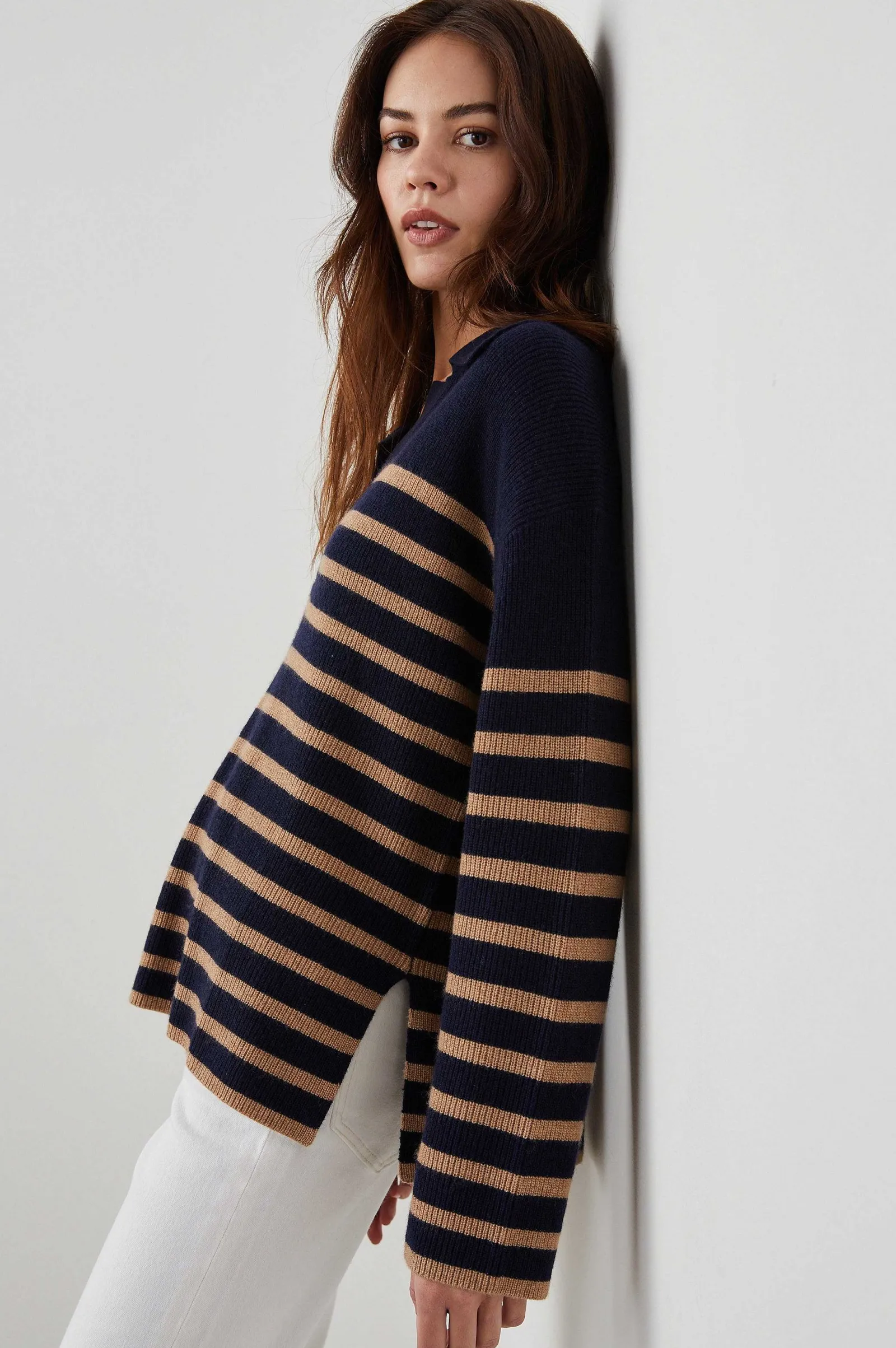Vrouwen Rails Harris Trui - Camel Marine Stripe