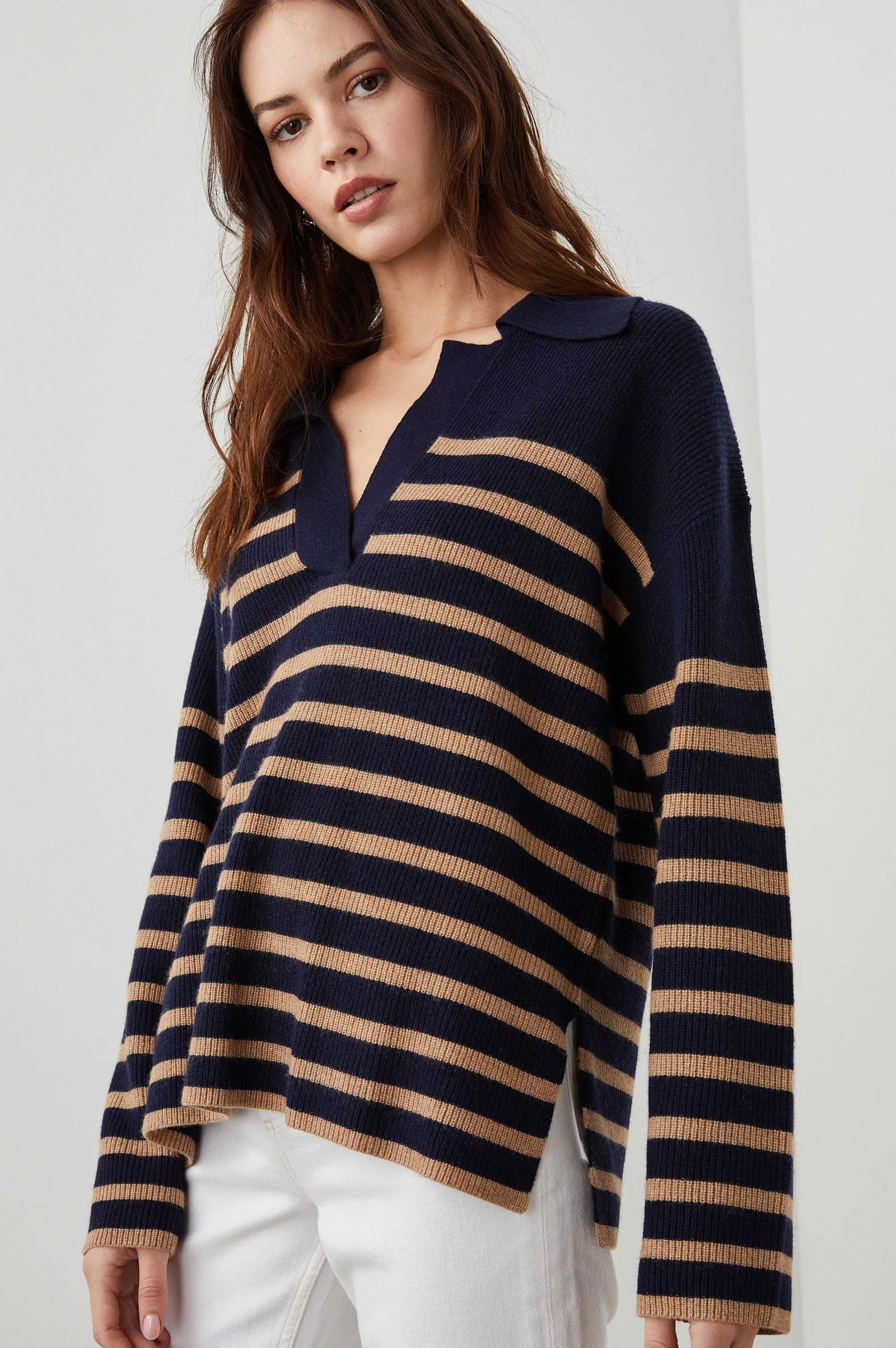 Vrouwen Rails Harris Trui - Camel Marine Stripe