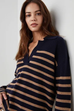 Vrouwen Rails Harris Trui - Camel Marine Stripe