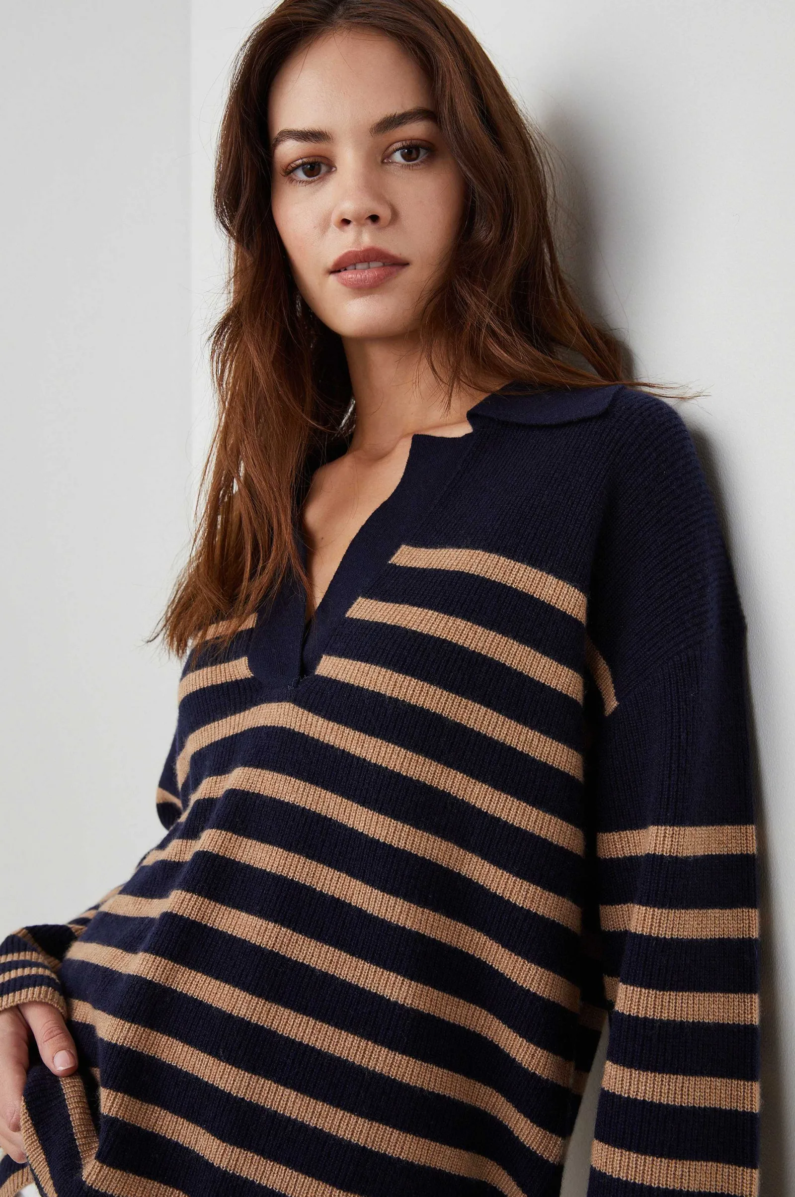 Vrouwen Rails Harris Trui - Camel Marine Stripe
