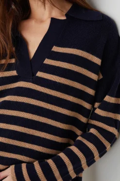 Vrouwen Rails Harris Trui - Camel Marine Stripe