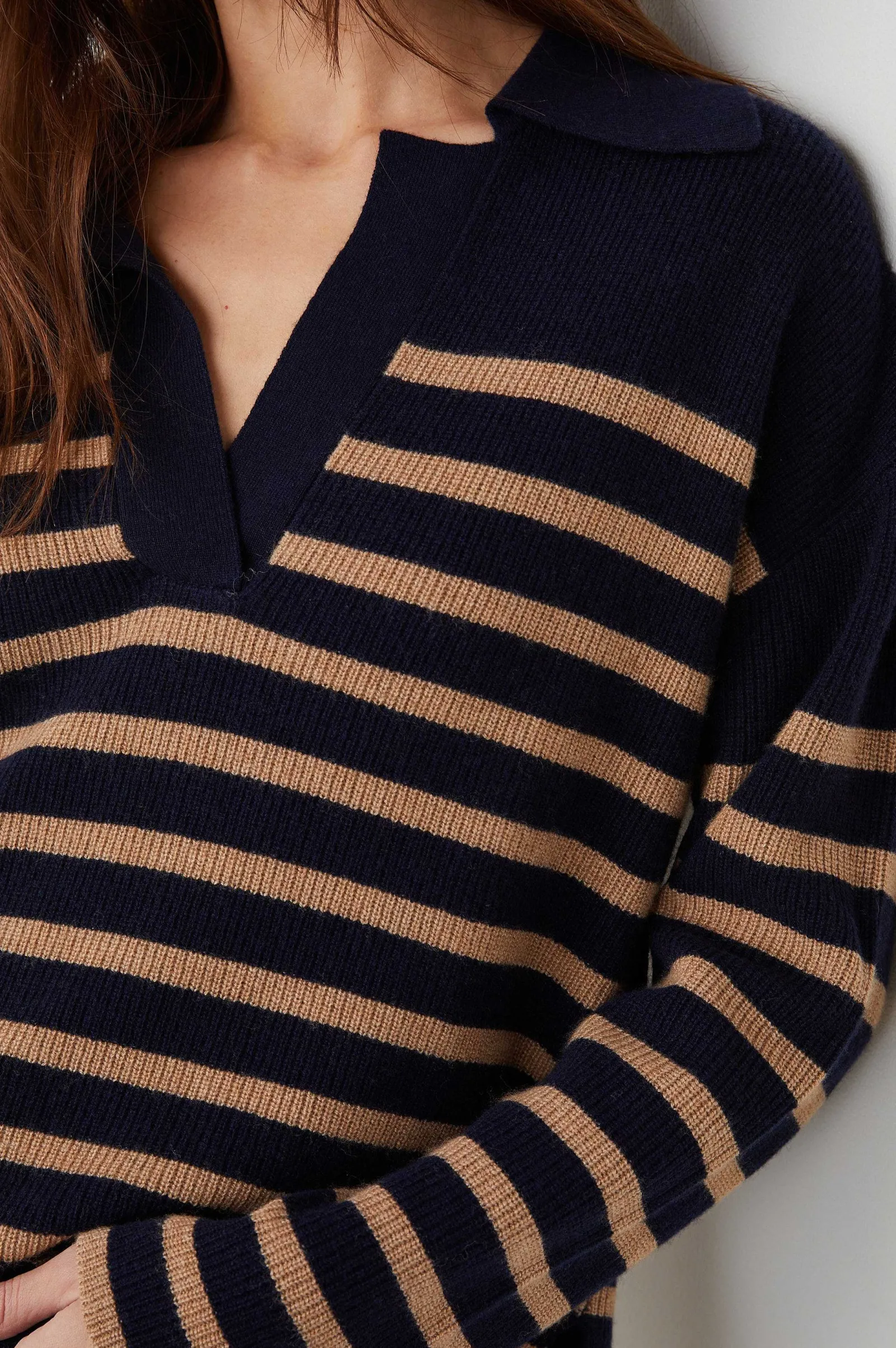 Vrouwen Rails Harris Trui - Camel Marine Stripe