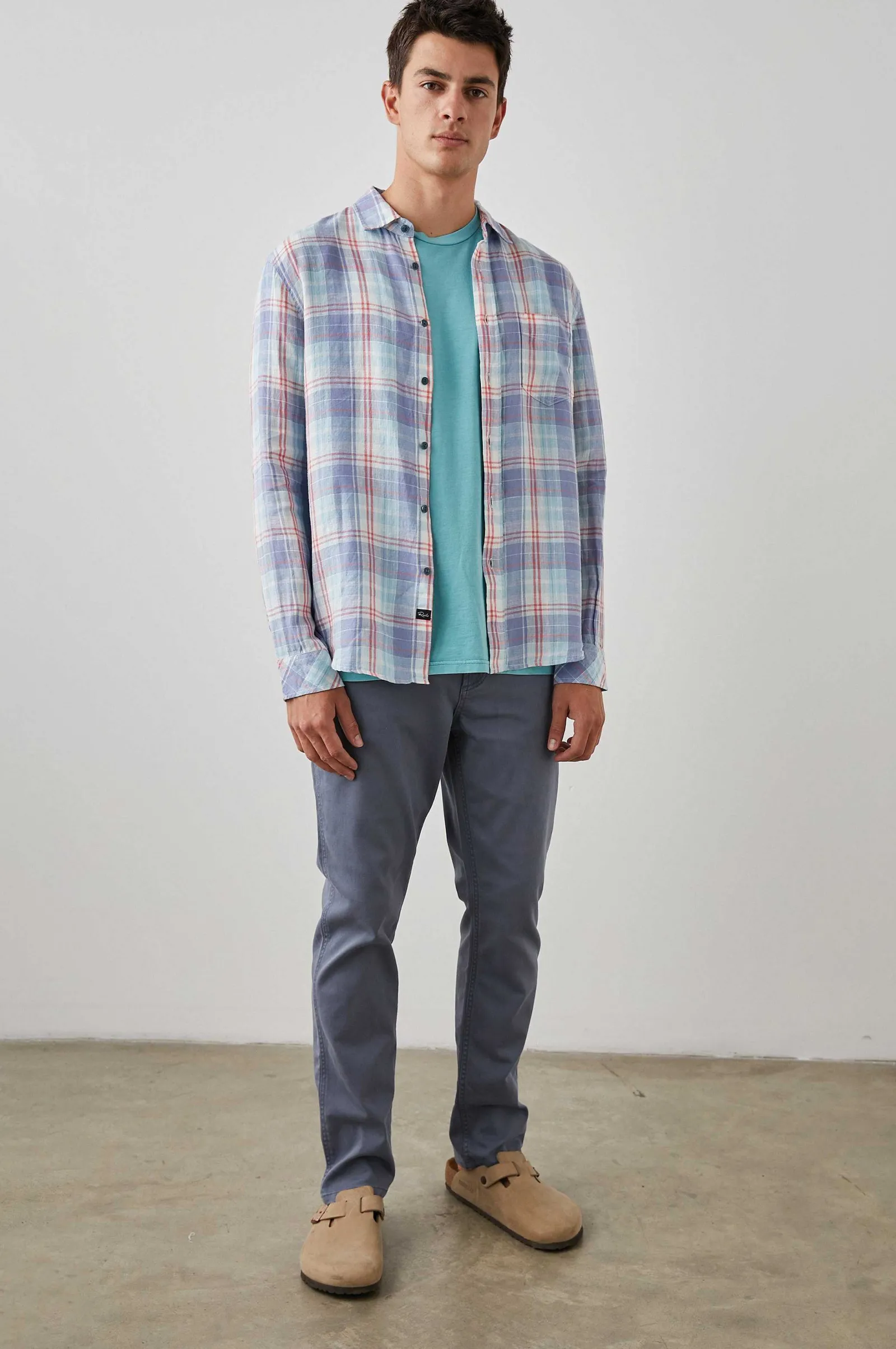 Heren Rails Havana Shirt - Lavendel Aqua Crimson