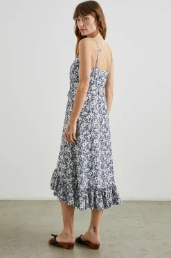 Vrouwen Rails Jurk Frida - Marine Witte Textuur Bloemen