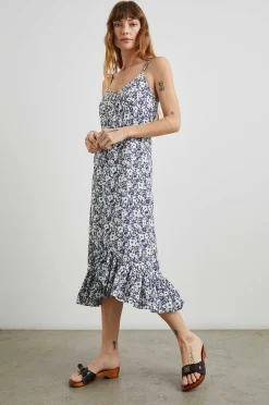 Vrouwen Rails Jurk Frida - Marine Witte Textuur Bloemen