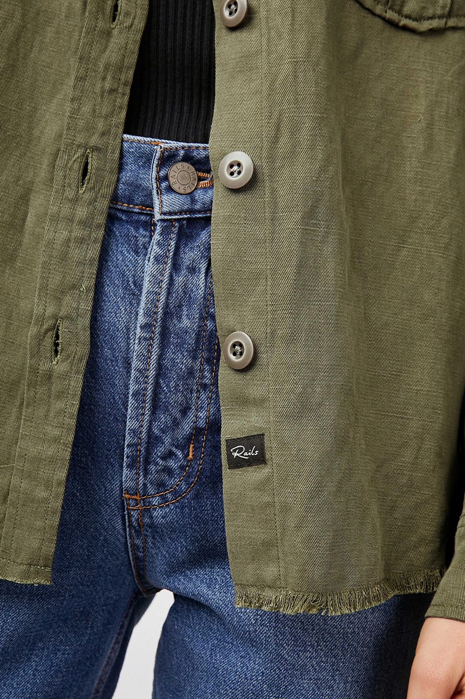 Vrouwen Rails Loren Shirt Jas - Olijf Zwart Militaire Satijnen Patches