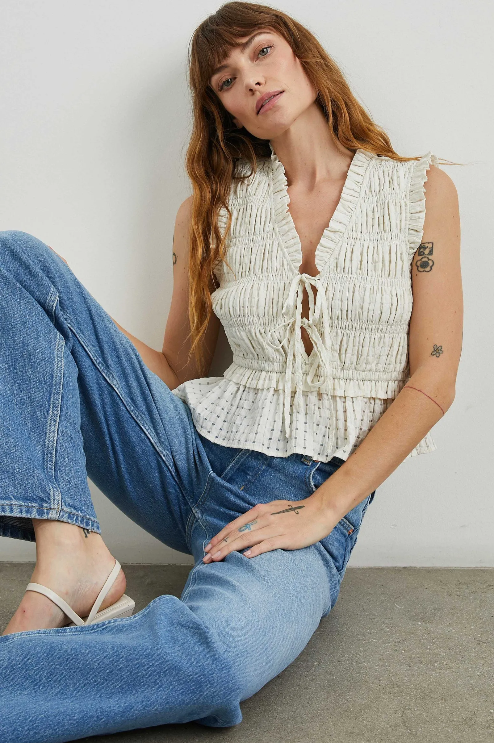 Vrouwen Rails Martine Top - Ivoor Seersucker
