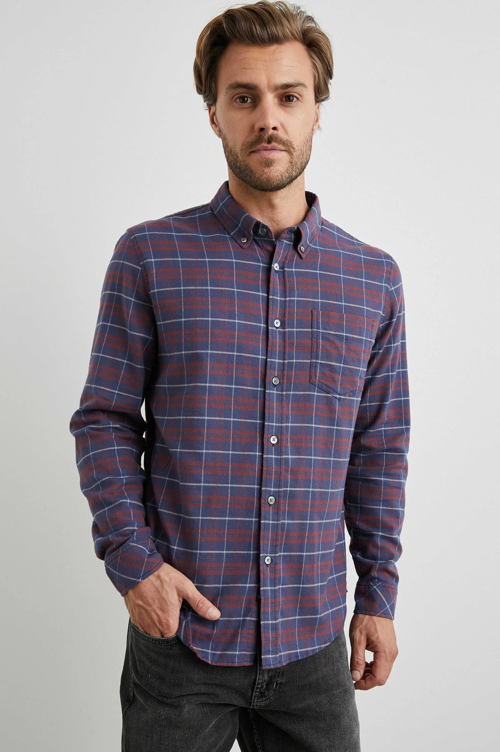 Heren Rails Reid Shirt - Diepblauw Crimson Melange