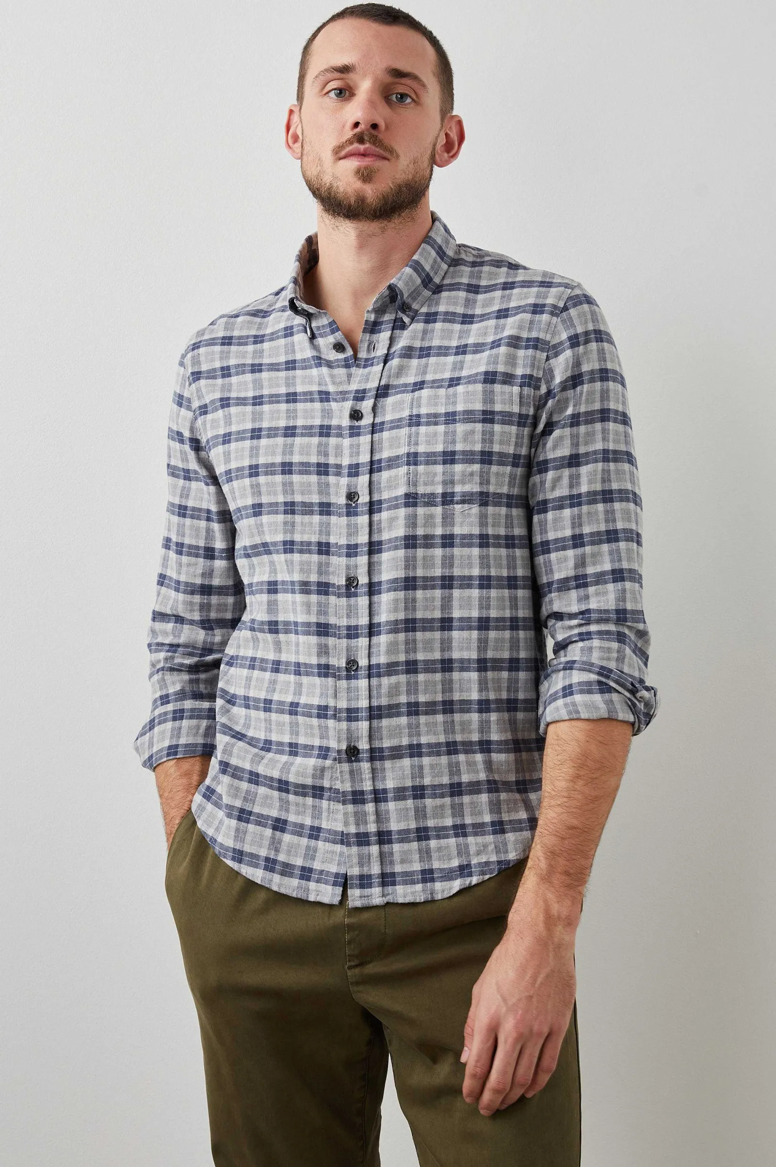 Heren Rails Reid Shirt - Faded Marine Melange