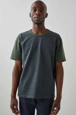 Heren Rails Sato T-Shirt - Altijdgroen Marine Streep