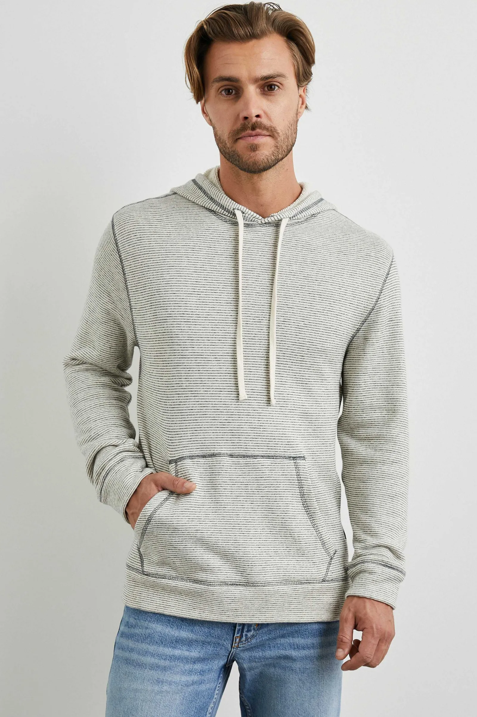 Heren Rails Smith Hoodie - Creme Marine Stripe