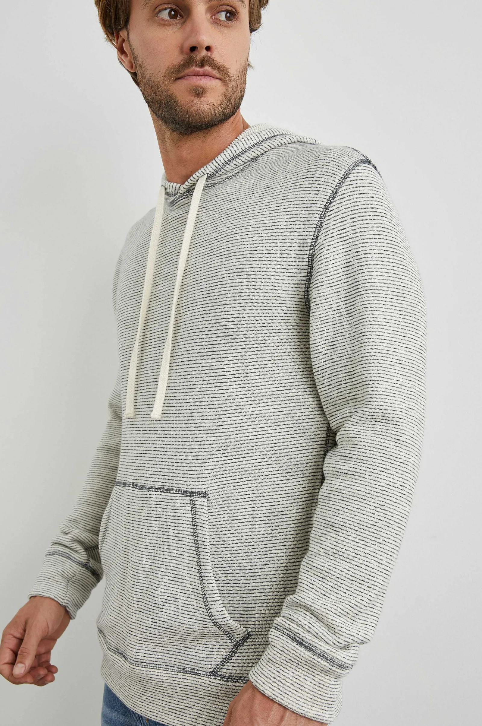 Heren Rails Smith Hoodie - Creme Marine Stripe